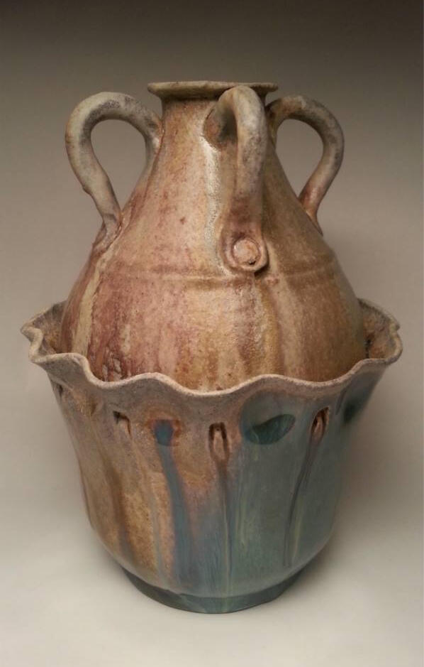 Frilled Vase - Wood fired with hand mixed glazes