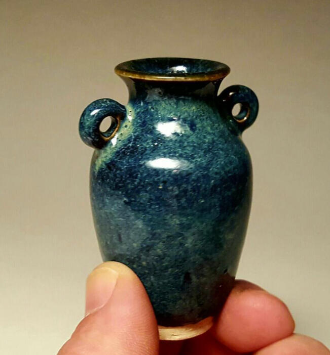 Tiny vase in hand mixed woo blue glaze